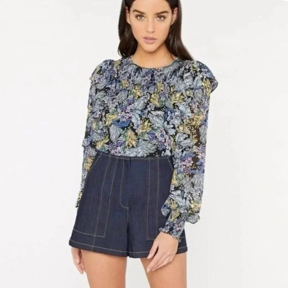 Cinq a Sept Harriet floral blouse smocked long sleeve ruffle Size S - Picture 10 of 10